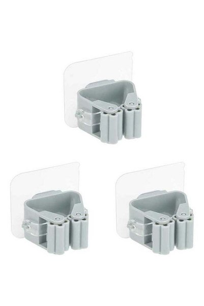 Generic 3-Piece Wall Mounted Mop And Broom Holder Set Grey 6 x 6cm