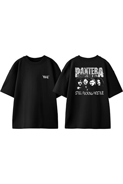 THEWERT Pantera Rock 2 Tasarım Sırt Baskılı Pamuk Siyah Oversize T-shirt