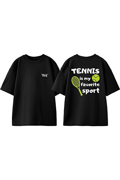 THEWERT Tenis 1 Dizajn Leđa Štampano Pamuk Crna Oversize kroj T-shirt