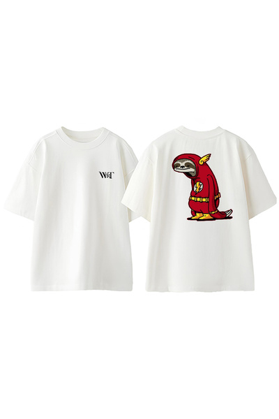 THEWERT T-shirt alb oversize din bumbac cu imprimeu pe spate Tembel The Flash...