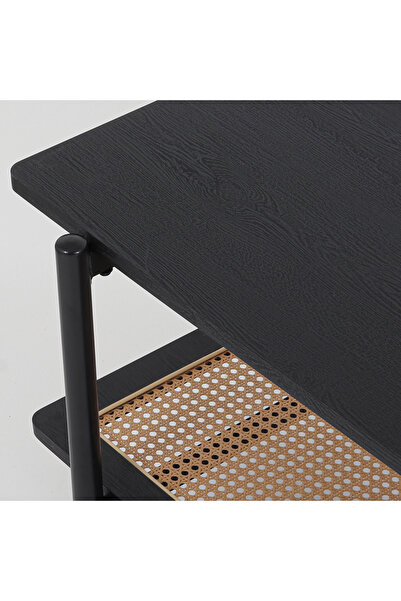 Vi Markets Forge TV Stand Modern Design - Black 160 cm with Rattan Lower Shelf