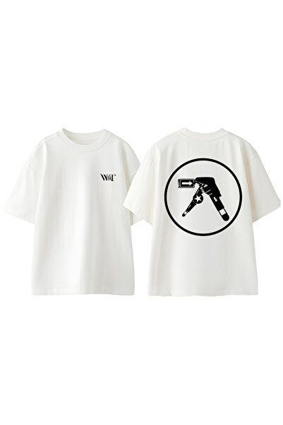 THEWERT Tricou supradimensionat alb din bumbac cu imprimeu pe spate Aphex Twi...