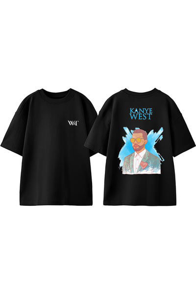 THEWERT تي شيرت كاني ويست 2 بتصميم ظهر مطبوع من القطن باللون الأسود مقاس كبير