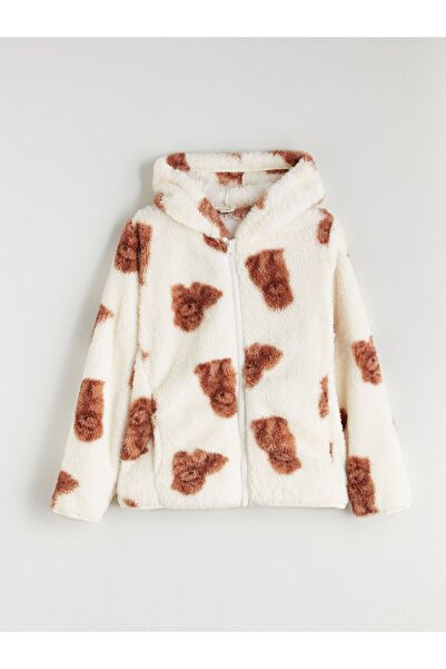 LC Waikiki Hooded Plush Girl's Zippered Sweatshirt