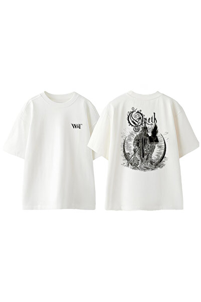THEWERT Μπλουζάκι Opeth 2 Design με στάμπα στην πλάτη, βαμβακερό λευκό oversize