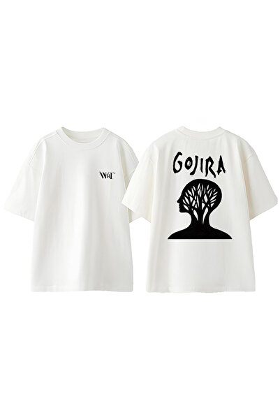 THEWERT Tricou supradimensionat alb din bumbac cu imprimeu pe spate Gojira 9 ...