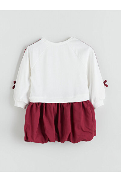 LC Waikiki Ecru Girl's Bowknot Sweat Balloon Dress