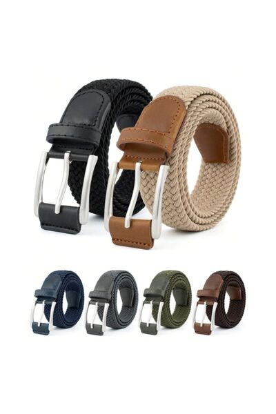 The Casius. Elastic belt for pants unisex, woven material, beige color