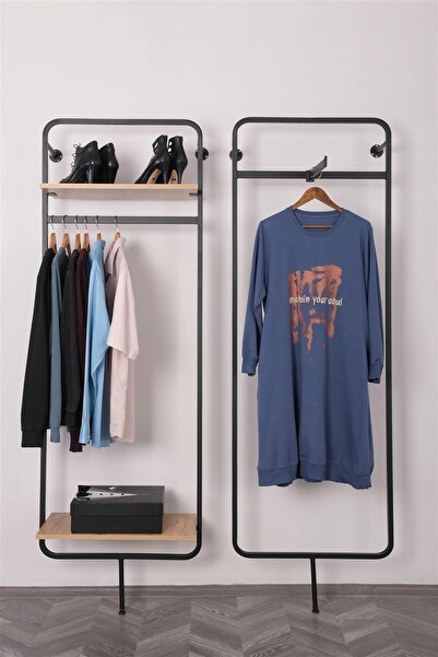 Modern Raf Mağaza Dekorasyon 2'li Raf Sistemi Siyah