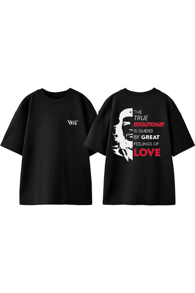 THEWERT Tricou oversize negru din bumbac imprimat pe spate Che Guevara 3 Design