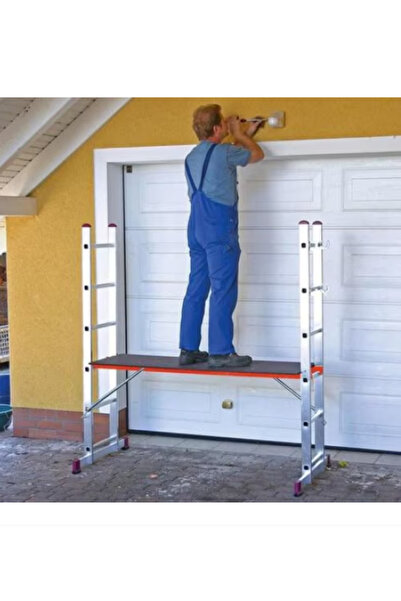 STRATEGIC Scara si schela din aluminiu profesionala 2x8 trepte cu platforma de lucru, inarcare maxima 150kg