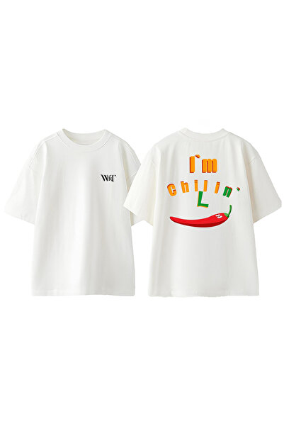 THEWERT Μπλουζάκι Chilli 4 Design με στάμπα στην πλάτη, βαμβακερό λευκό oversize