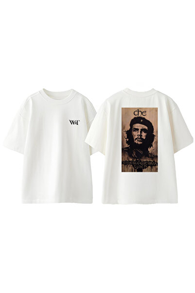 THEWERT Che Guevara 4 Design Tricou Oversize Alb din Bumbac cu Print pe Spate