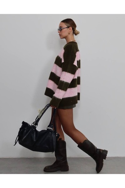 MAXXANA İki Renk Oversize İpek Triko Kazak