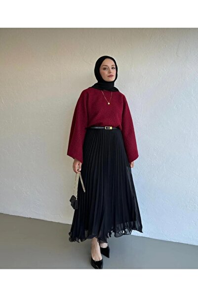 Descoin Black Rue Chiffon Skirt Pleated
