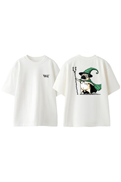 THEWERT Μπλουζάκι με στάμπα με σχέδιο Funny Dog, βαμβακερό λευκό oversize