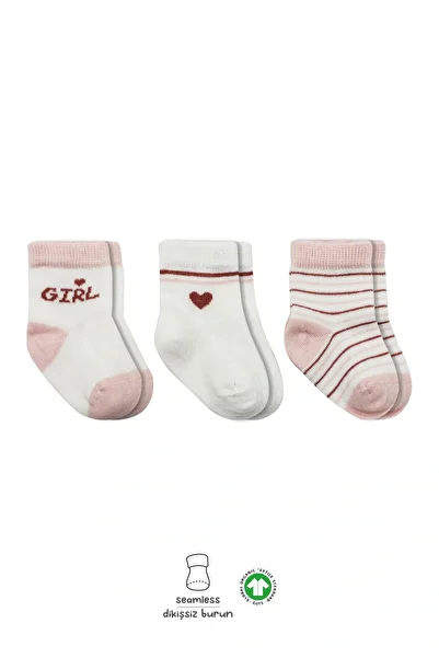 ALFA AKSESUAR 03 Bistyle 3-Piece Combed Cotton Boy and Girl Socket Socks 10114 Pink