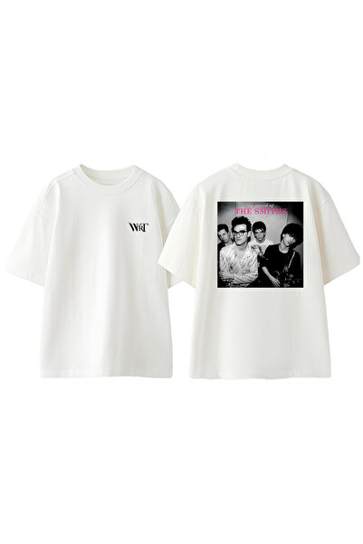 THEWERT Tricou alb supradimensionat din bumbac cu imprimeu The Smiths 7 Design