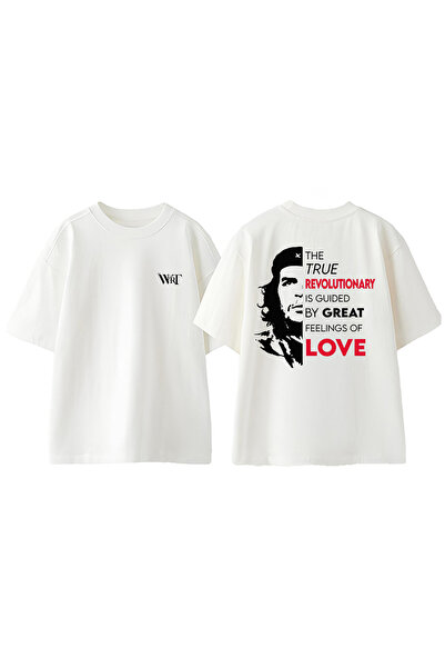 THEWERT Tricou oversize alb din bumbac cu imprimeu pe spate Che Guevara 3 Design