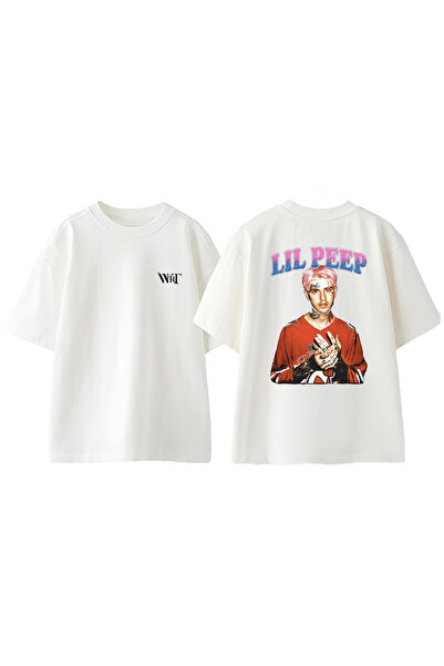 THEWERT Tricou supradimensionat alb din bumbac cu imprimeu Lil Peep 2 Design