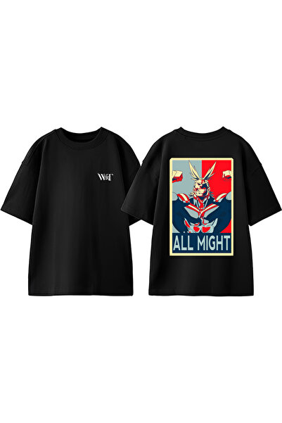 THEWERT All Might Design Leđa Štampano Pamuk Crna Oversize kroj T-shirt