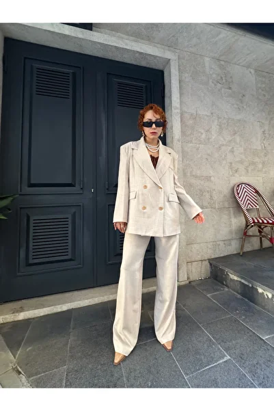 Bak'ap Premium Cotton Polyviscose Daddy Oversize Blazer Jacket - Palazzo Pants 2-Piece Set