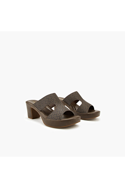 Flora Bella by Shoexpress Monogram Print Sandals with Block Heels