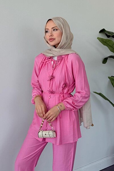 Şulemoda Giyim Guipure Detailed Strawberry Set Pink