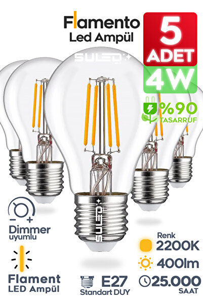 SULED Flamento Rustik Ampül E27 Duy 220V Dimmer Uyumlu %90 Tasarruflu Ev Cafe...