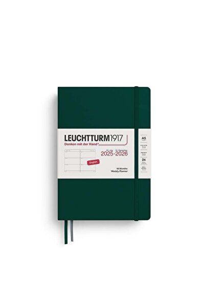 Leuchtturm1917 Orta Boy (A5) 18 Aylık Haftalık Ajanda 2026 Sert Kapak, İngili...