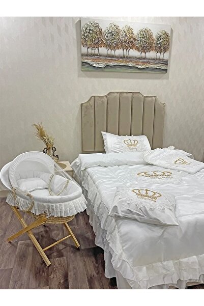 Fun Moment طقم مفرش نفاس مع سرير البيبي سلة موسى شامل القاعده - مقاس 1.4×2م