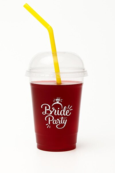 KARADENİZ PLASTİK Bride Partisi İçin 400 cc Şeffaf Plastik Bardak Bombe Kapaklı Pipetli (25 ADET)