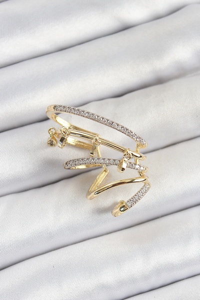 ALFA AKSESUAR 03 Brass Zircon Stone Compression Right Cartilage Gold Color Women's Earrings - Tj-Bkp10753