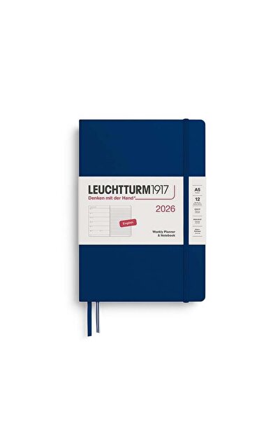 Leuchtturm1917 Orta Boy (A5) 12 Aylık Ajanda ve Not Defteri (Çizgili) 2026 Se...