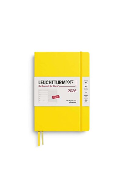 Leuchtturm1917 مفكرة متوسطة الحجم (A5) لمدة 12 شهرًا (مخططة) 2026 غلاف صلب، ب...