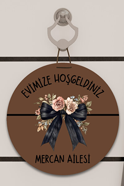 Dormot Dijital Baskı Kahverengi, Kurdele desenli, Kişiye Özel Kapı süsü, Duvar Süsü