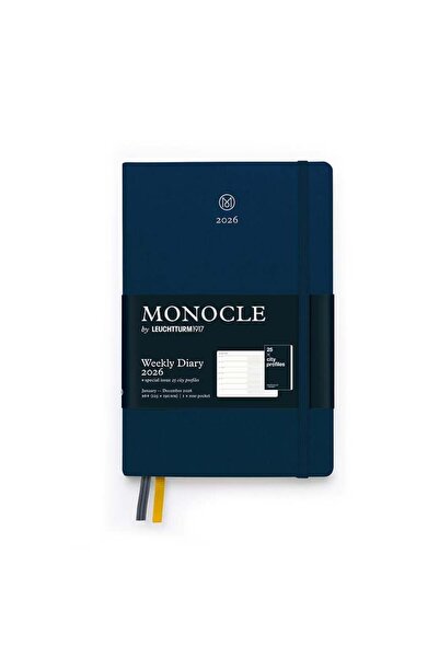 Leuchtturm1917 MONOCLE Çanta Boy (B6+) 12 Aylık Ajanda ve Not Defteri (Çizgili) 2026 Sert Kapak, İng