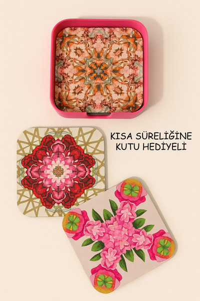 expres hediye قاعدة أكواب خشبية، مجموعة من 6 قواعد أكواب بألوان وردية مع صندو...