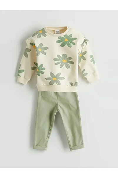 LC Waikiki Floral Baby Girl Sweatshirt and Pants 2-Piece Set