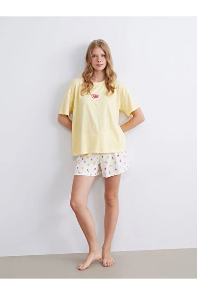 LC Waikiki Crew Neck Printed Women's Shorts Pajamas Set