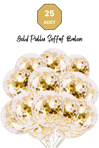 Bunloon Altın Konfeti Balon Seti 25 Adet – 11 İnç Şeffaf Parti Süsleme Balonları