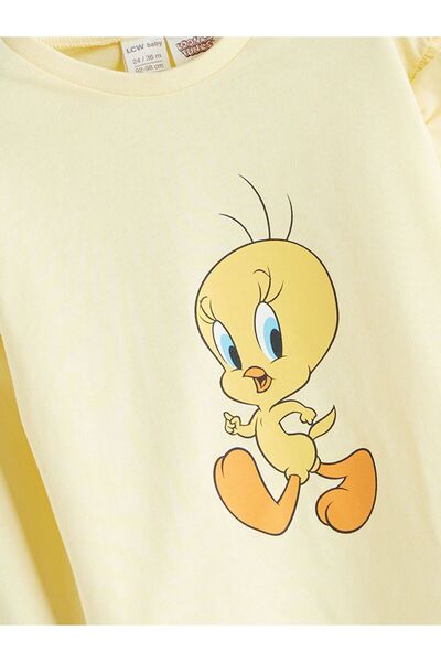 LC Waikiki LCW baby Bisiklet Yaka Tweety Baskılı Fırfırlı Kız Bebek Bluz ve Tayt 2'li