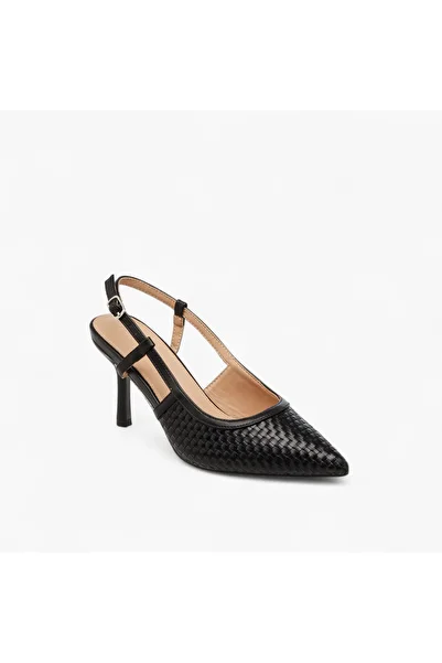 Flora Bella by Shoexpress Textured Pointed Toe Shoes with Flared Heel and Buckle Closure