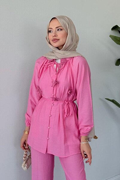 Şulemoda Giyim Guipure Detailed Strawberry Set Pink