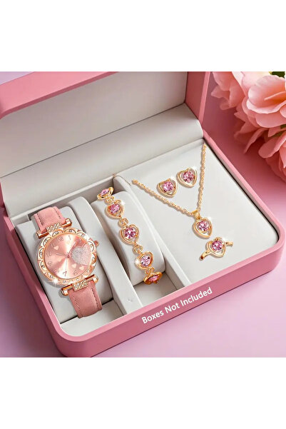 SOWOO WATCH Rahat Kalp Kadranlı Kuvars Saat ve 5 adet Kalp Takı Seti Kadınlar...