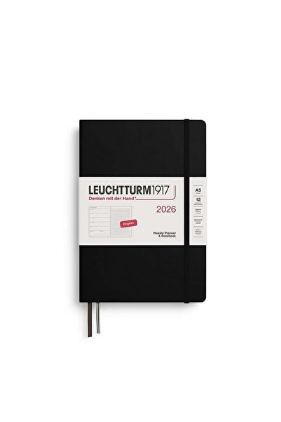 Leuchtturm1917 Orta Boy (A5) 12 Aylık Ajanda ve Not Defteri (Noktalı) 2026 Sert Kapak, İngilizce, Si