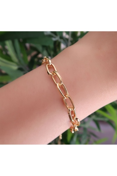 Efulim Hediyelik Gold Color Oval Chain Steel Bracelet