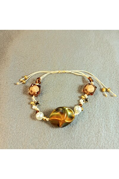 Crystal Atelier Star Figured Pearl Bead Knitted Macrame Bracelet - Handmade W...