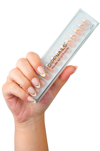 Dippnails Golden French Jel Takma Tırnak Tekrar Kullanılabilir Badem Manikür Seti 30 Adet