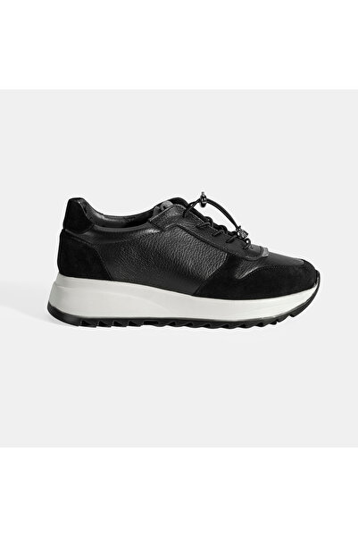 Desa Women's Black Lace-Up Leather Sports Shoes